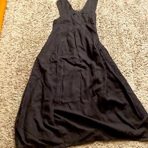 Grizas Black Linen balloon long midi Maxi Dress Size S lagenlook